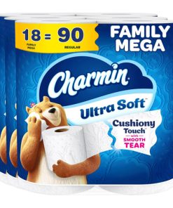 Ultra Soft Cushiony Touch Toilet Paper [18 Family Mega = 90 Regular Rolls]